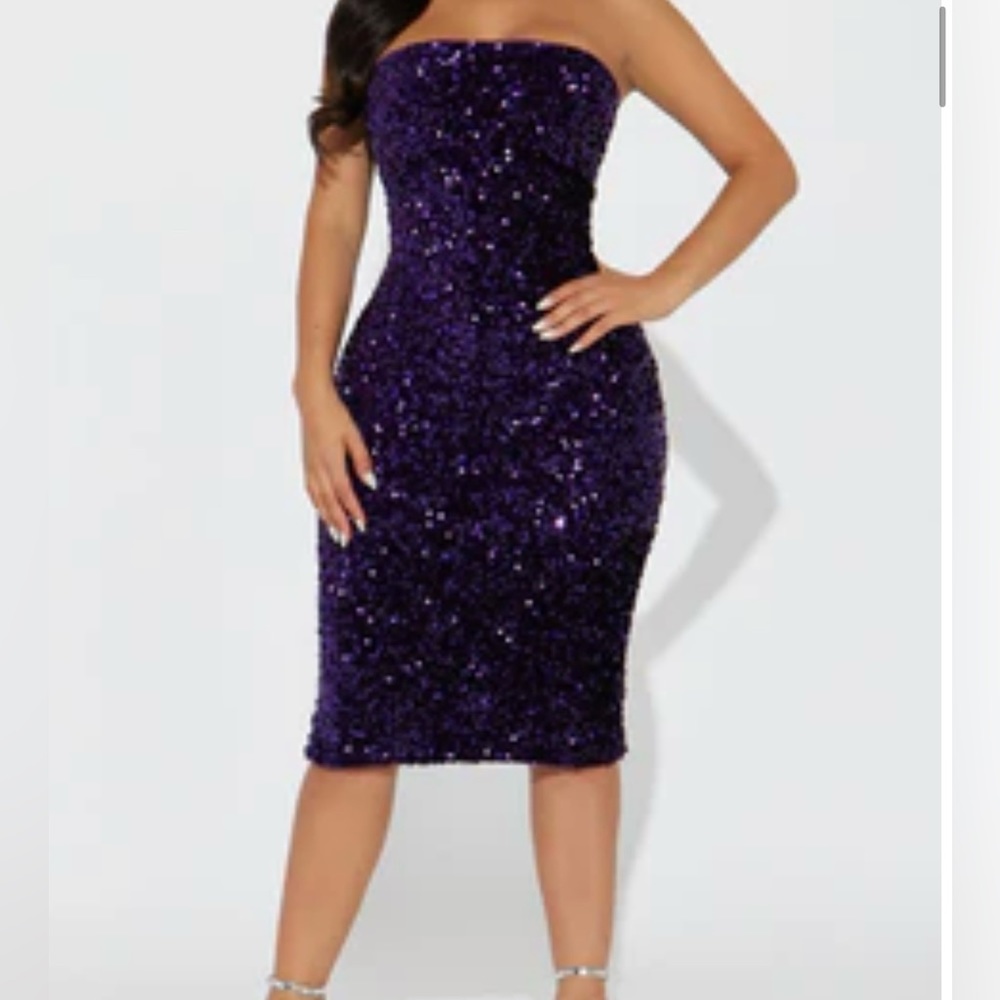 Purple Sequin Midi Dress